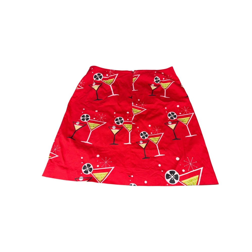 Vintage ITW Claude Brown Red Martini Cocktail Glass Print Mini Skirt Size 6 Y2K